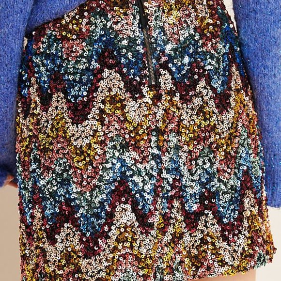 Anthropologie Zig-Zag Sequined Mini Skirt - Picture 2 of 6